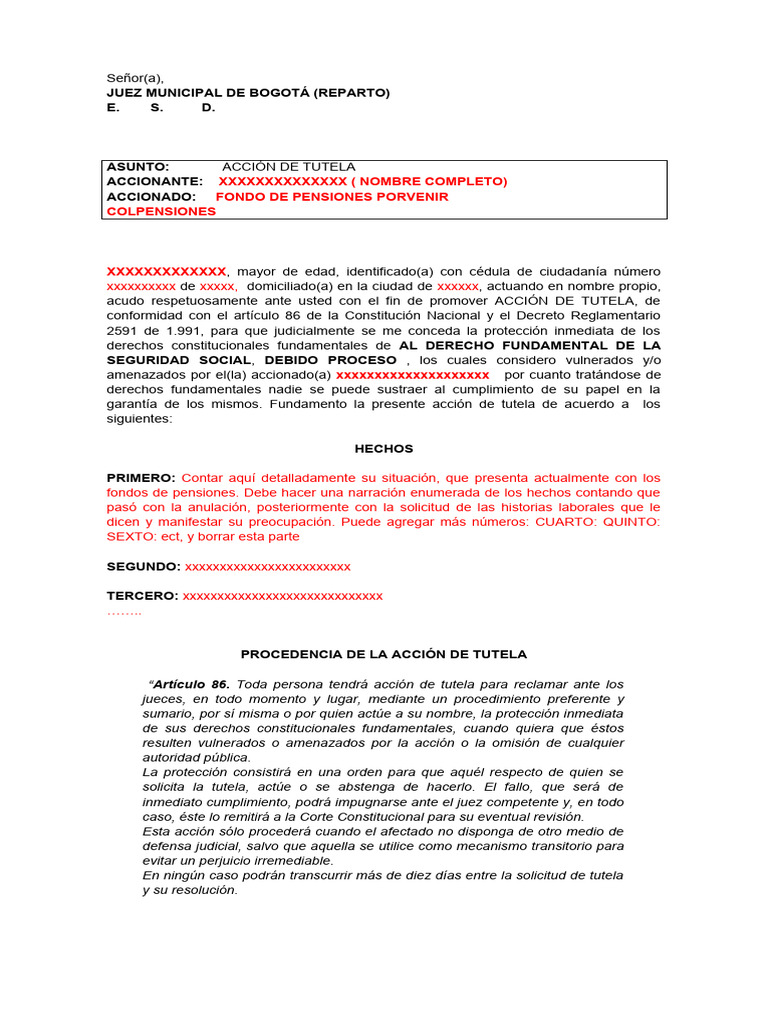 Acción de Tutela por Seguridad Social | PDF | Debido al proceso | Juez