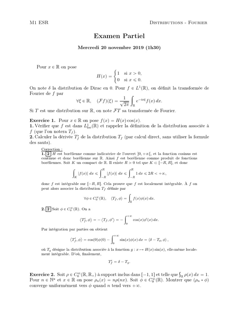 Corrigé d'exercices sur distributions | PDF | Distribution ...