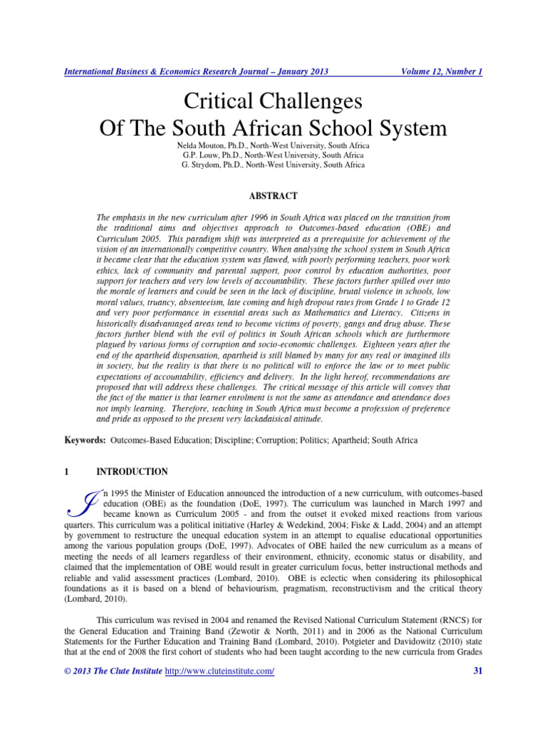 Critical Challenges in South African Education | PDF | Educational ...
