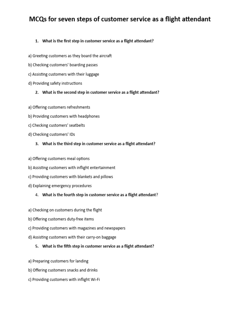 MCQ's For Seven Steps of Customer Service PDF Flight Attendant