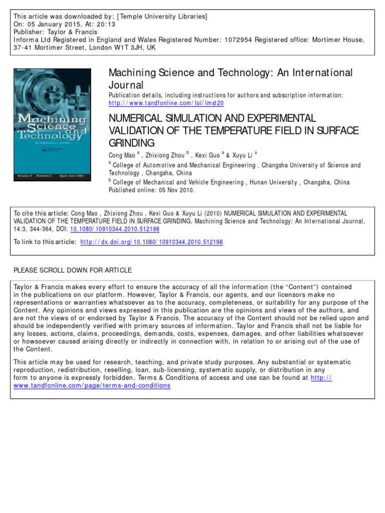 Numerical Simulation and Experimental Validation | PDF | Grinding ...