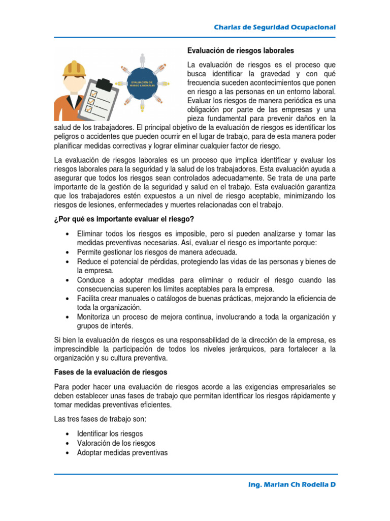 Evaluación de Riesgos Laborales | PDF | Seguridad y salud ocupacional ...