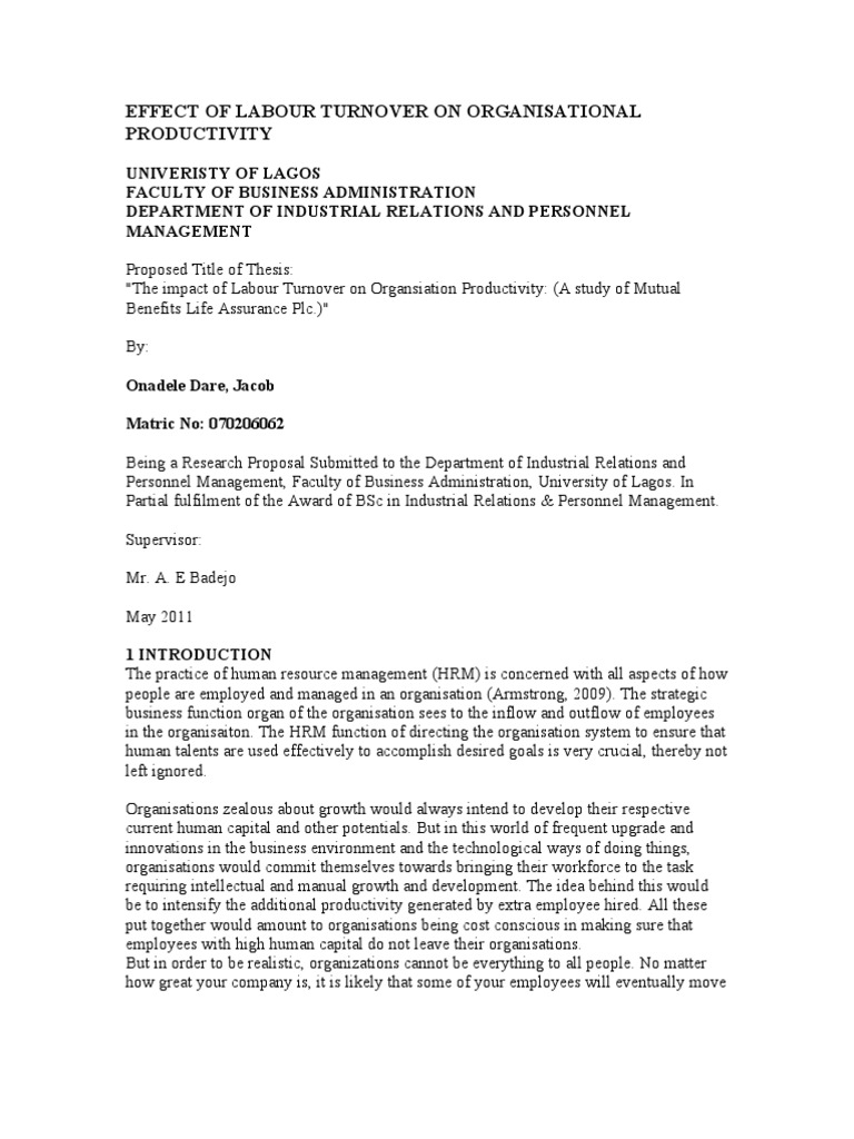 Impact of Labour Turnover on Productivity | PDF | Turnover (Employment ...