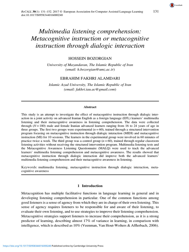 Metacognitive Instruction in Multimedia Listening | PDF | Metacognition ...