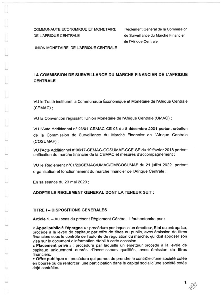 Reglement COSUMAF Du 23 Mai 2023 | PDF