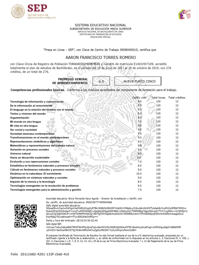 Certificado de Bachillerato en Línea SEP | PDF | Plan de estudios