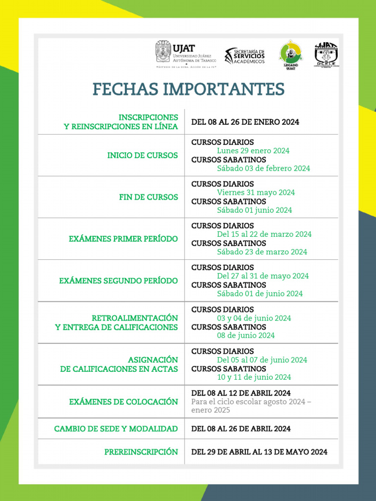 Fechas Clave Inscripciones y Cursos 2024 | PDF