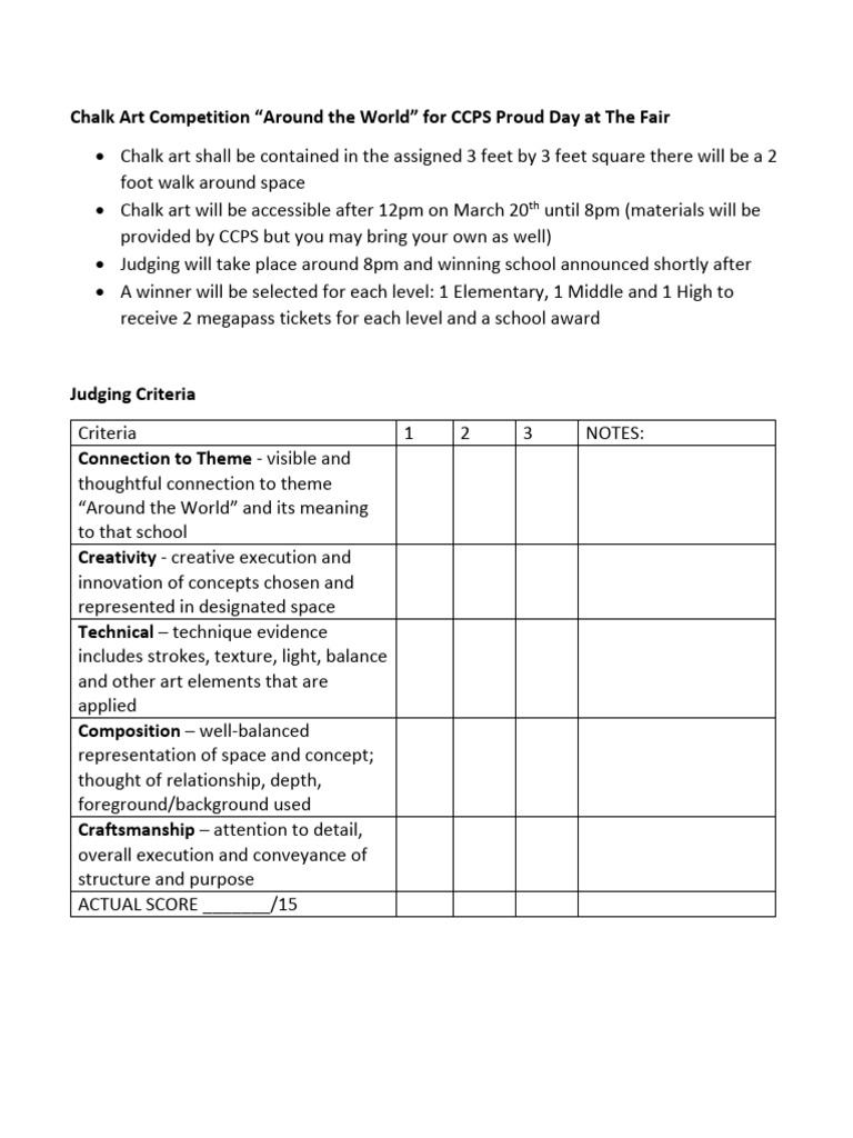 Chalk Art Competition Guidelines and Layout PDF