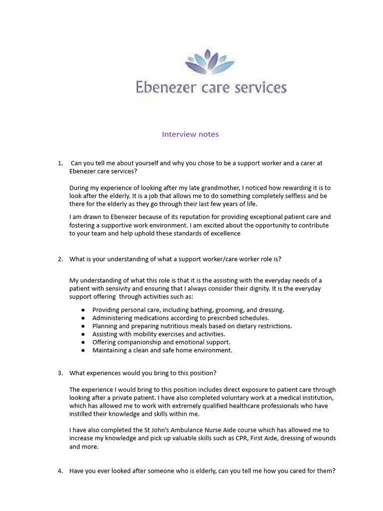 Support Worker Interview Insights | PDF | Patient | Caregiver