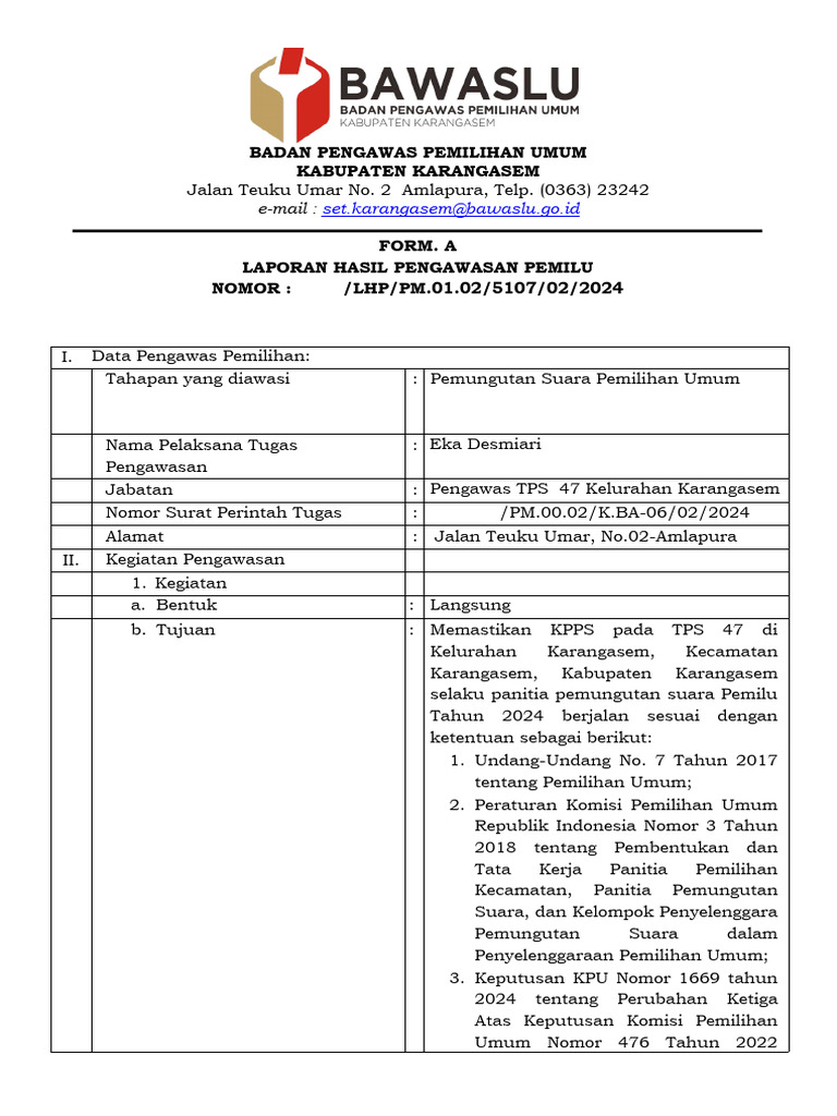 Pengumuman 240702080240 Contoh Form A Hasil Pengawasan Bagi