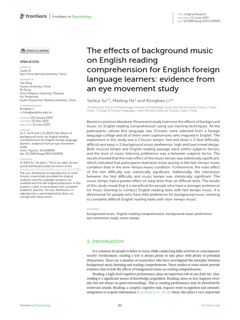The Effects of Background Music On English Reading | PDF | Experiment ...