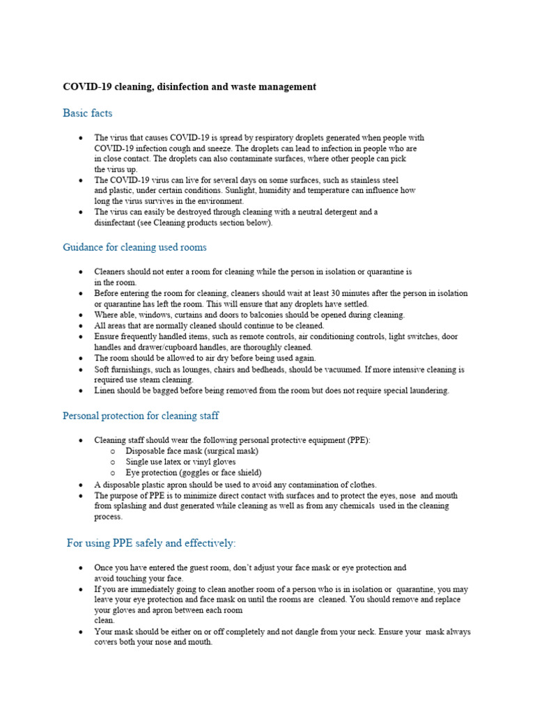 COVID-19 Cleaning and Disinfection Guide | PDF | Personal Protective ...