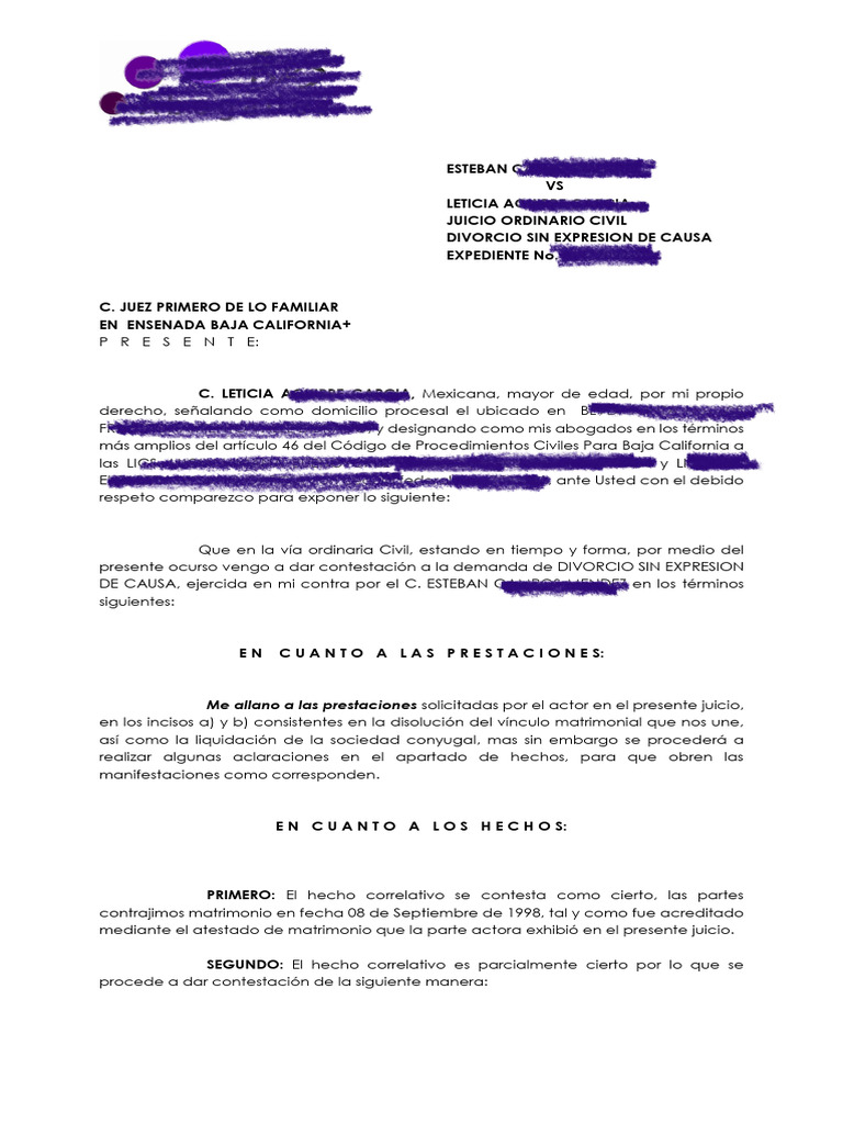 Ejemplo De Una Contestacion De Demanda