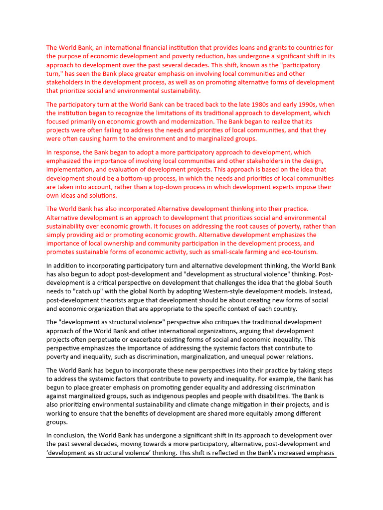 The World Bank Plan (Draft) | PDF | Sustainability | Empowerment