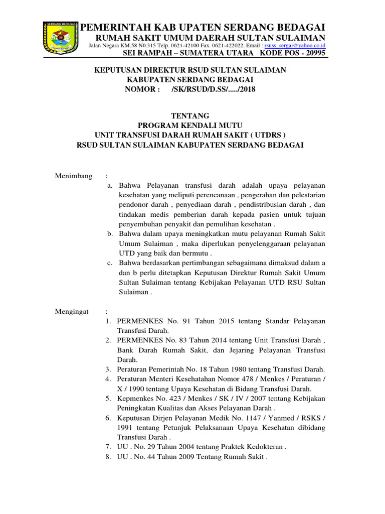 Program Kendali Mutu UTD RSUD Sultan Sulaiman | PDF