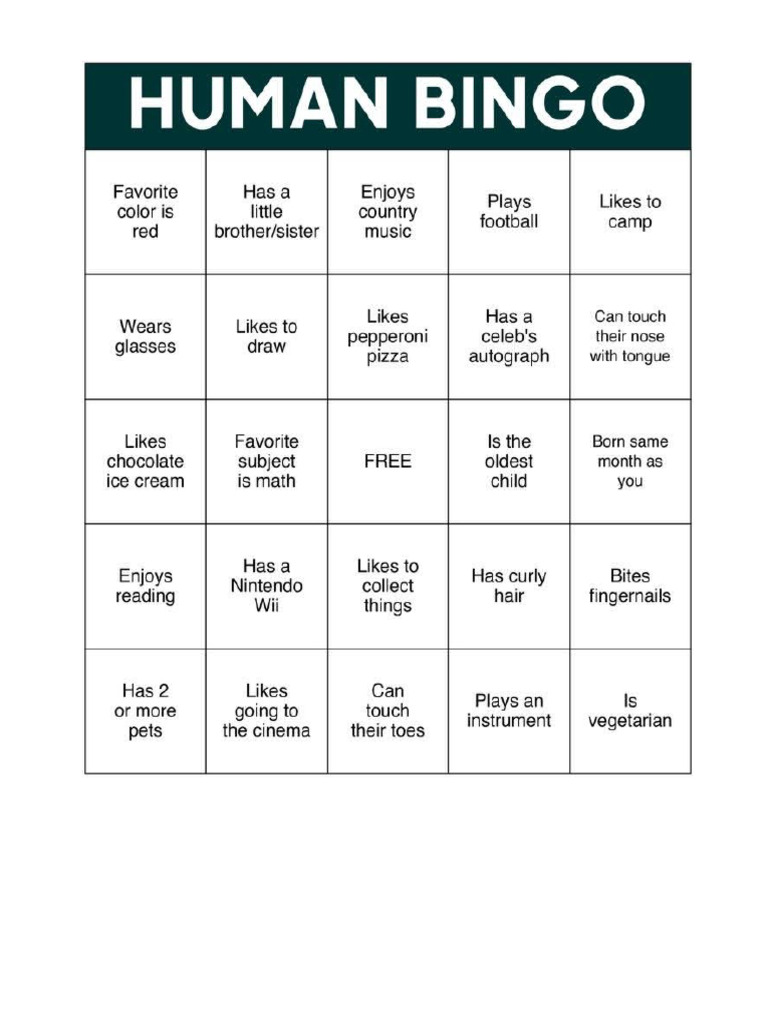 human bingo PDF