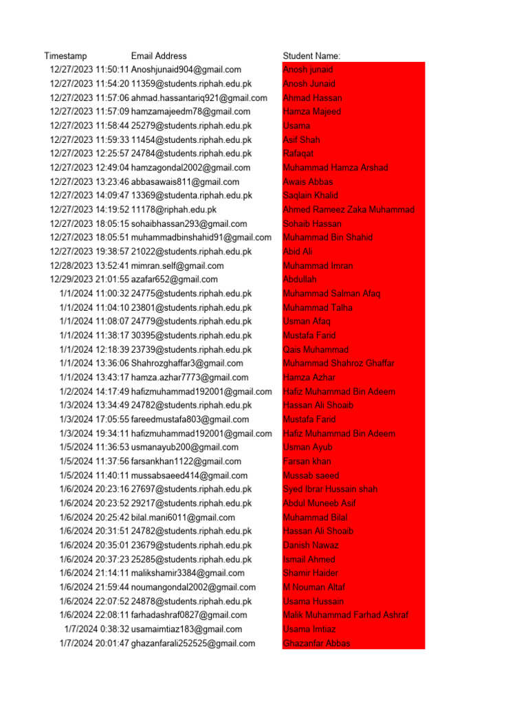 Student List In Excel