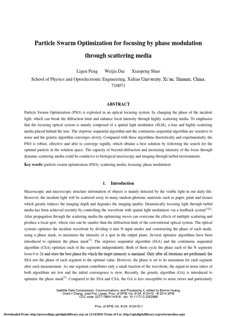 Particle Swarm Optimization For Focusing by Phase Modulation Through ...