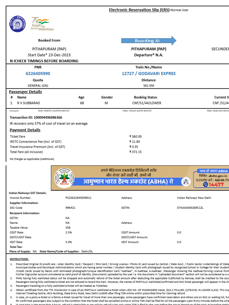 Train Ticket Details & Guidelines | PDF | Identity Document | Payments