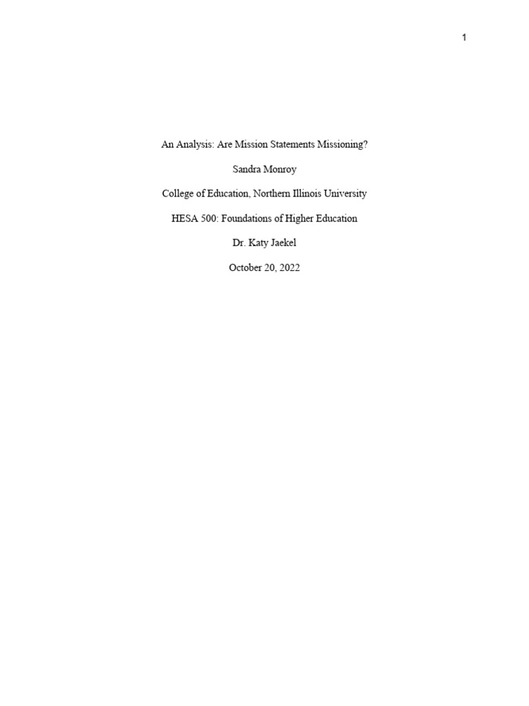 Mission statement 1 pdf experience
