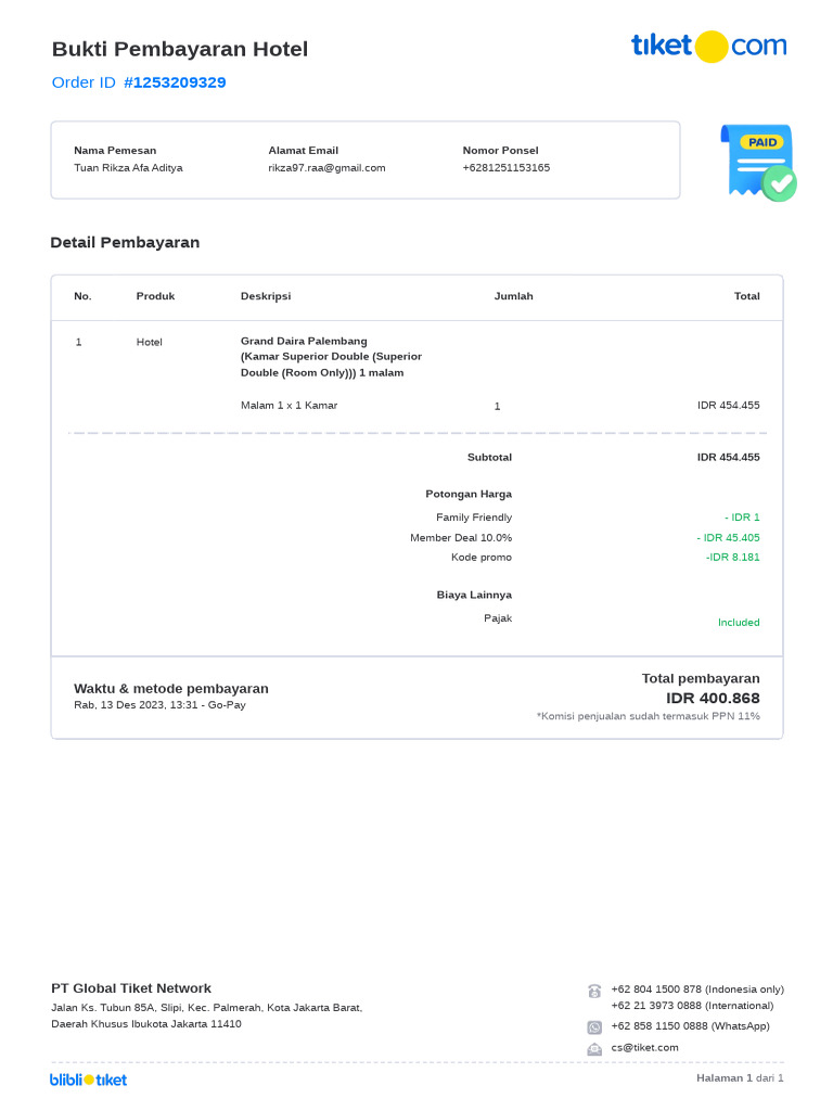 Bukti Pembayaran Hotel Grand Daira Pdf