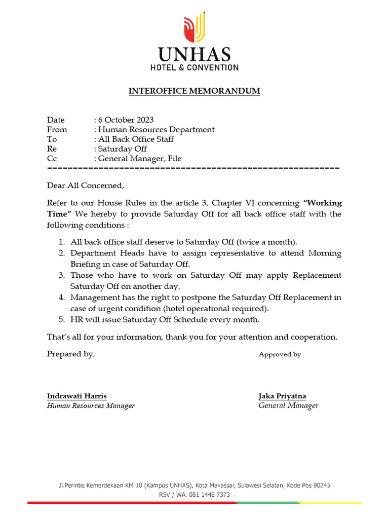 Inter Office Letter