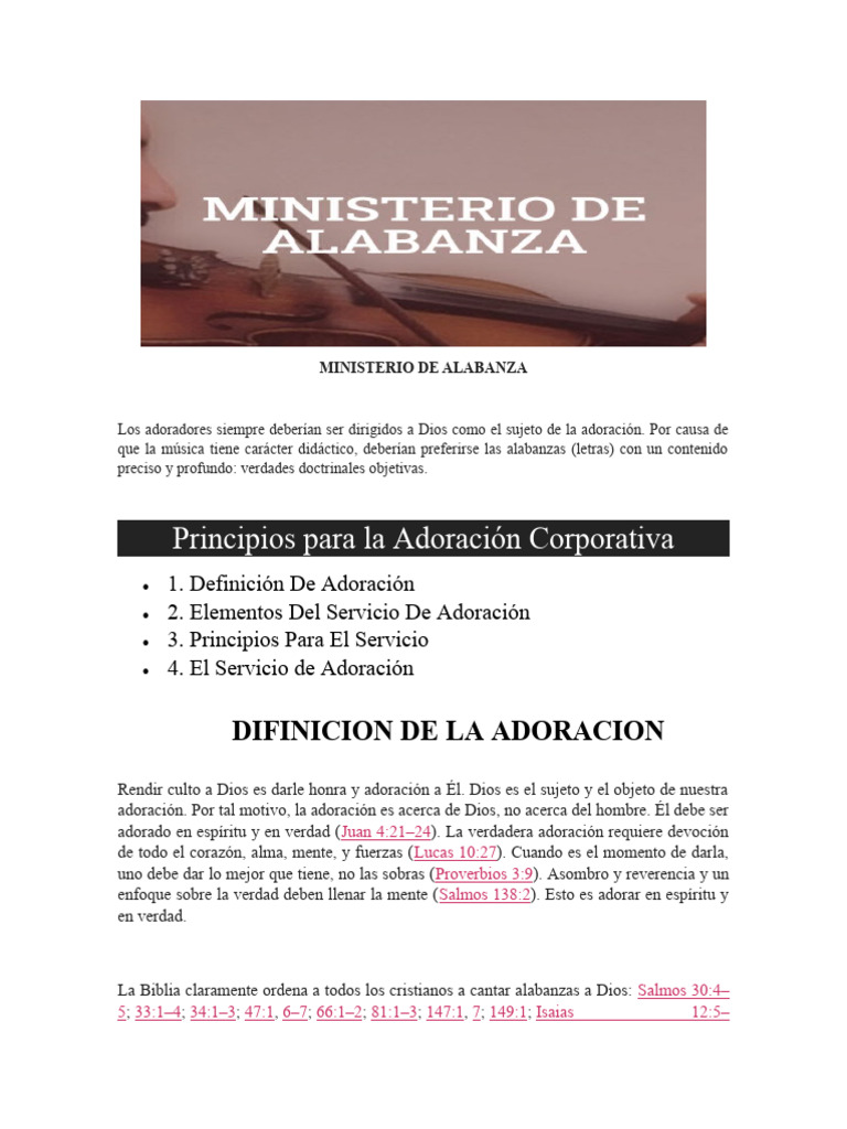 Ministerio de Alabanza Princio de Adoracion | PDF | Biblia | Salmos
