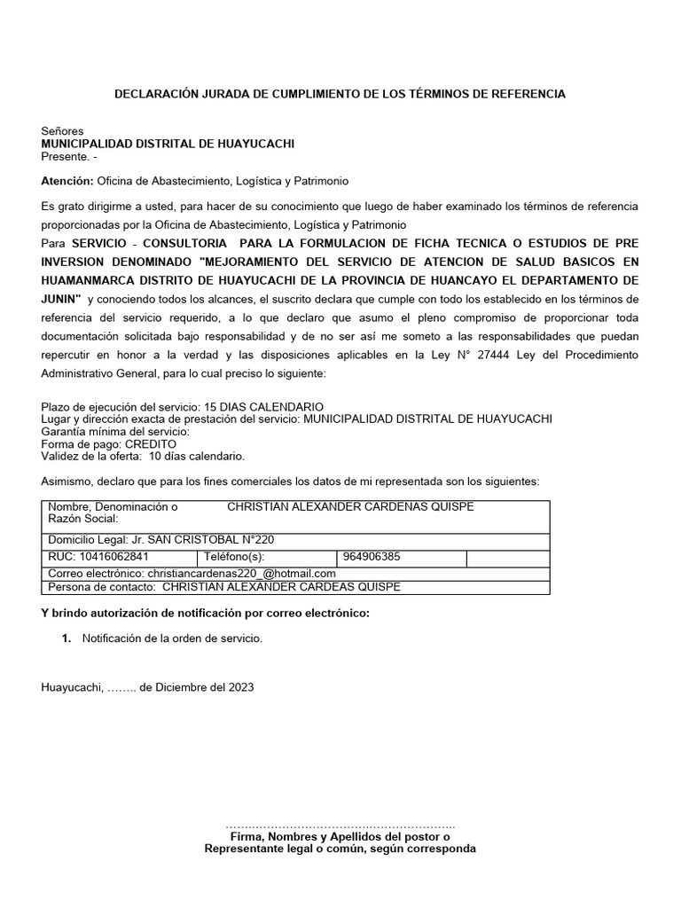 Declaración Jurada de Cumplimiento Municipal | PDF | Parentesco