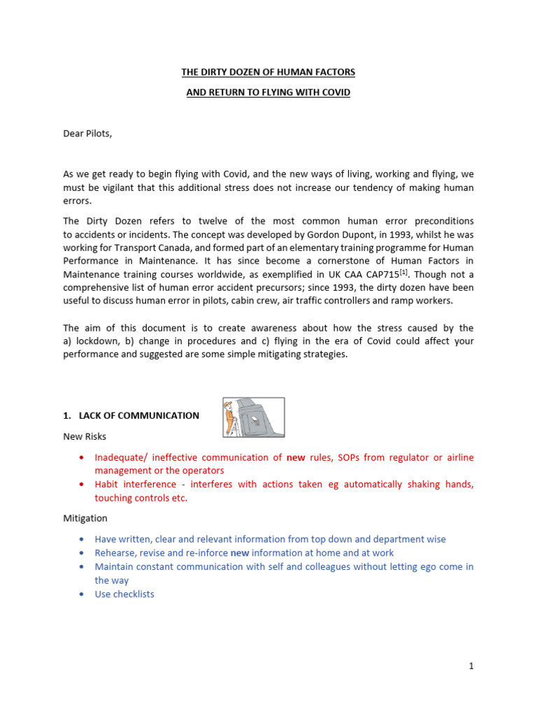 Human Factors in COVID Flight Safety | PDF | Psychological Resilience ...