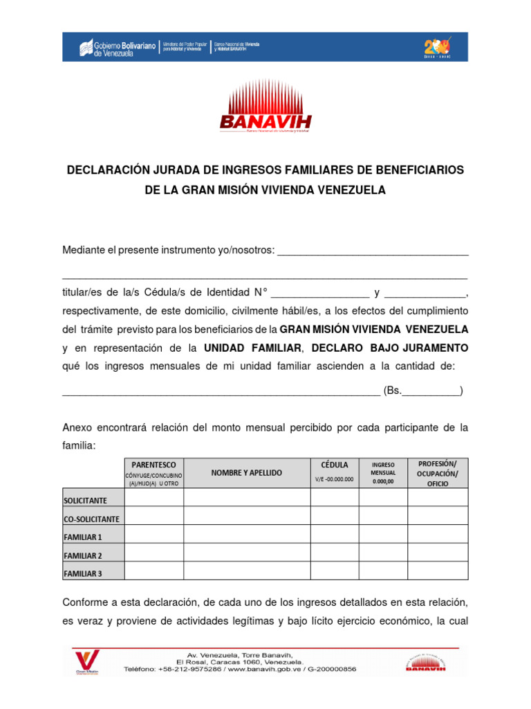 Declaración Jurada de Ingresos Familiares | PDF