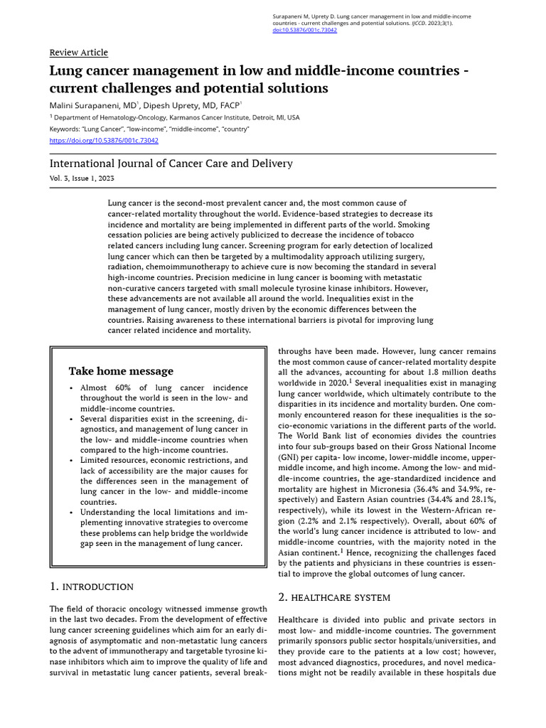 Lung Cancer Management in Low and Middle-Income Countries - Current ...