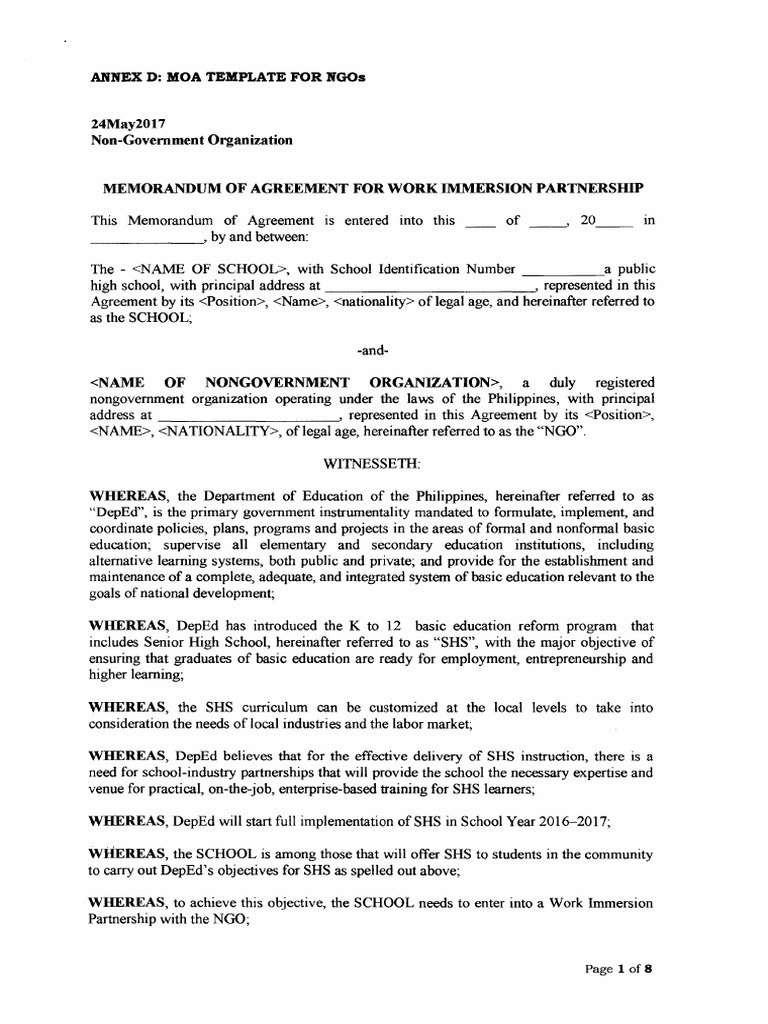 ANNEX D - MOA NGOs | PDF