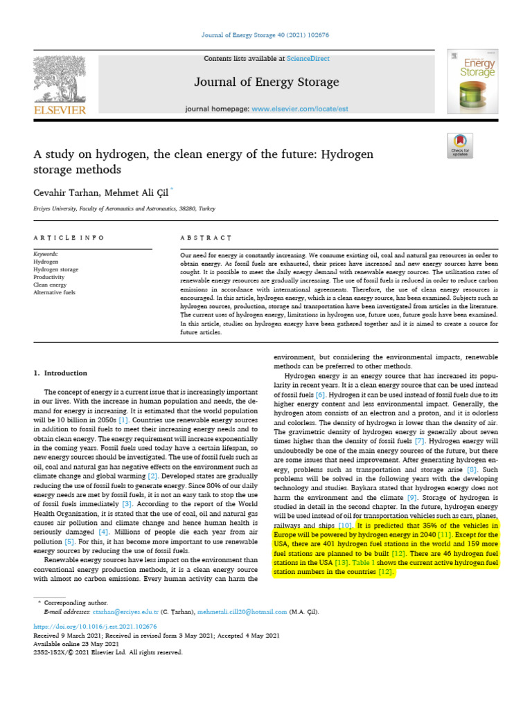 1-A Study On Hydrogen, The Clean Energy of The Future Hydrogen | PDF ...