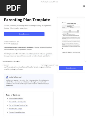 Free Parenting Plan Template _ PDF & Word
