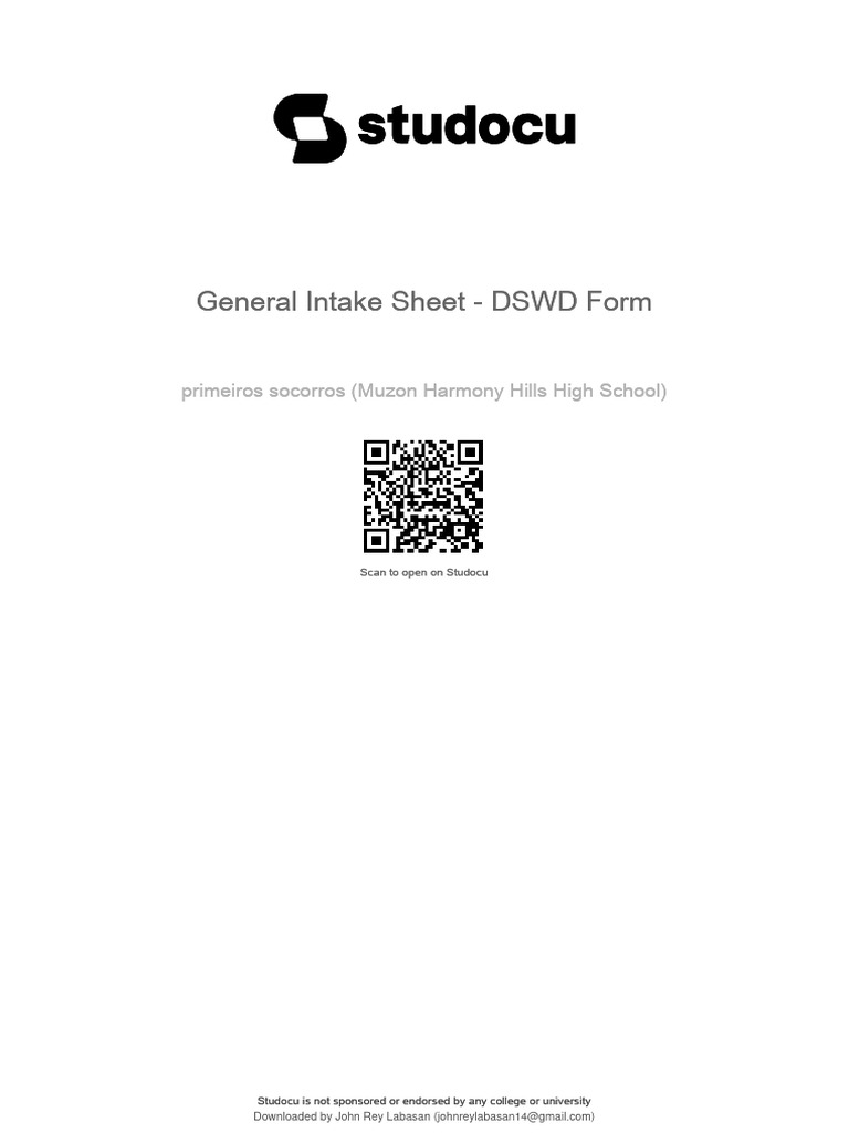 General Intake Sheet Form Dswd Sample