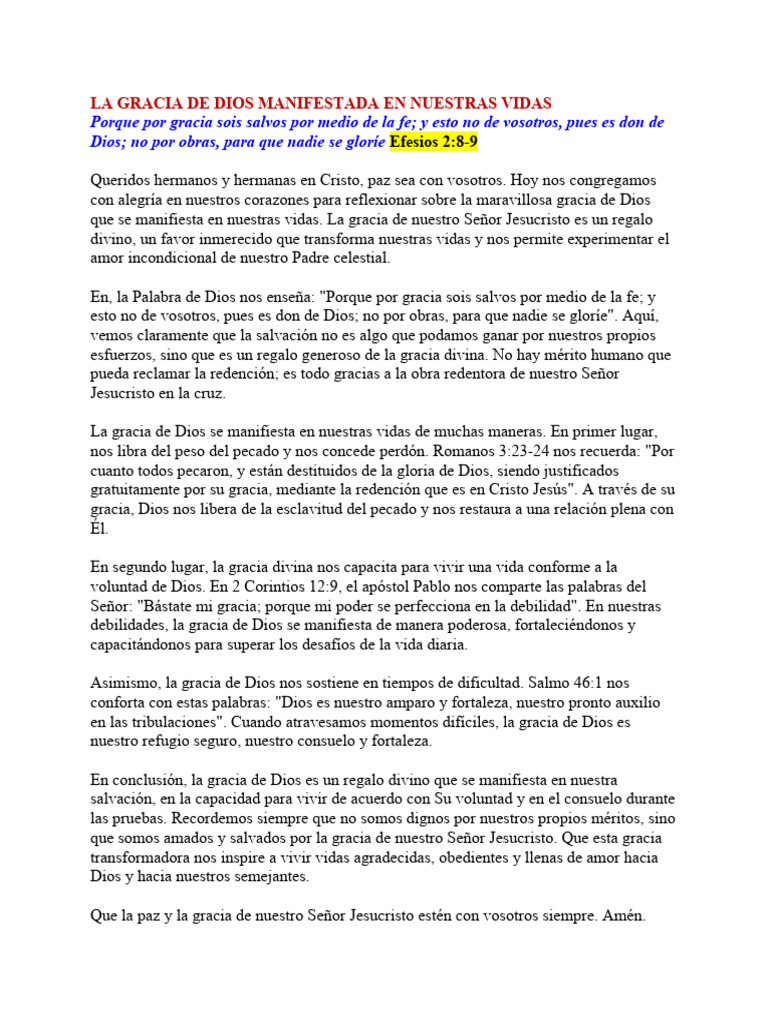 La Gracia de Dios en Nuestras Vidas | PDF | Gracia divina | Salvación