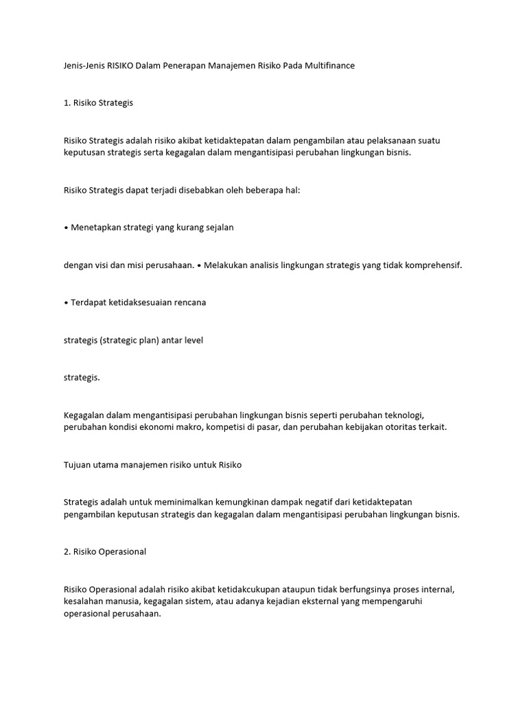 Jenis Risiko dalam Manajemen Risiko | PDF