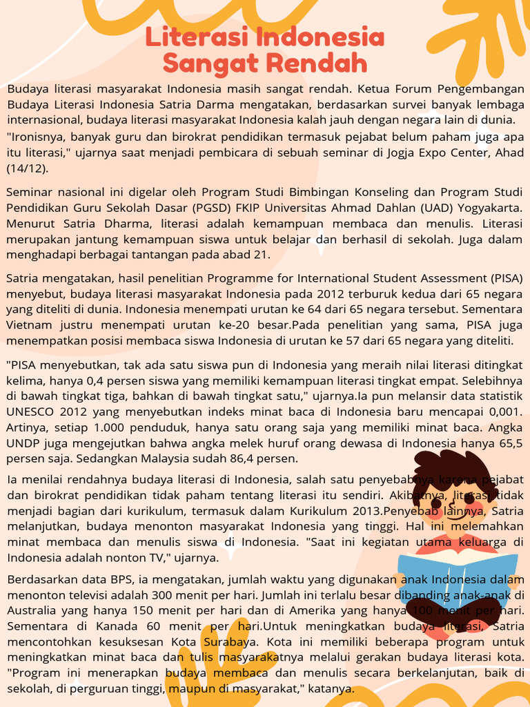 Tingkat Literasi Rendah di Indonesia | PDF