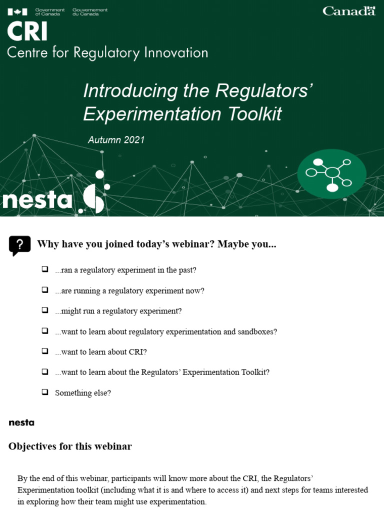 Regulators' Experimentation Toolkit Guide | PDF | Innovation | Experiment