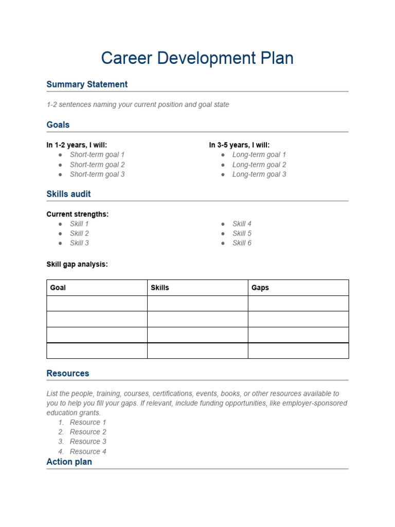 Career Development Plan Template | PDF