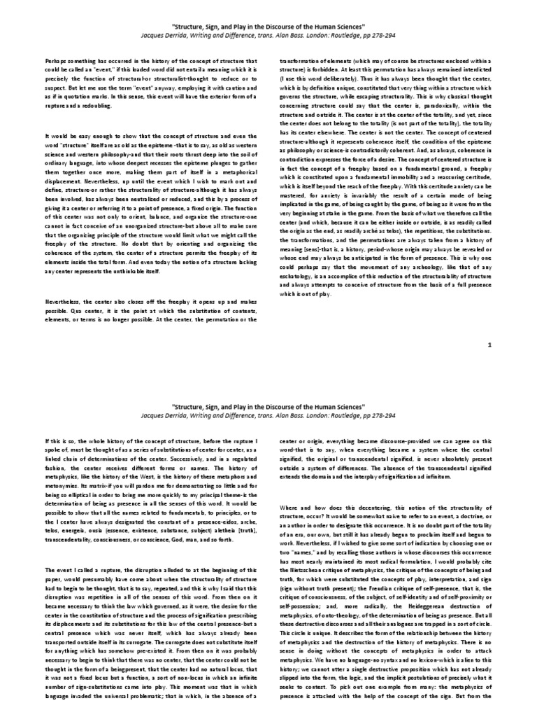 Structure, Sign, and Play in The Discourse of The Human Sciences