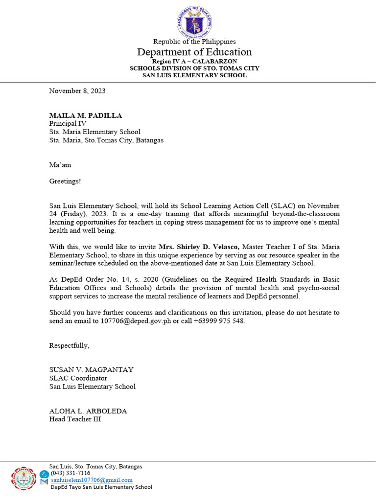 Invitation for SLAC Resource Speaker | PDF
