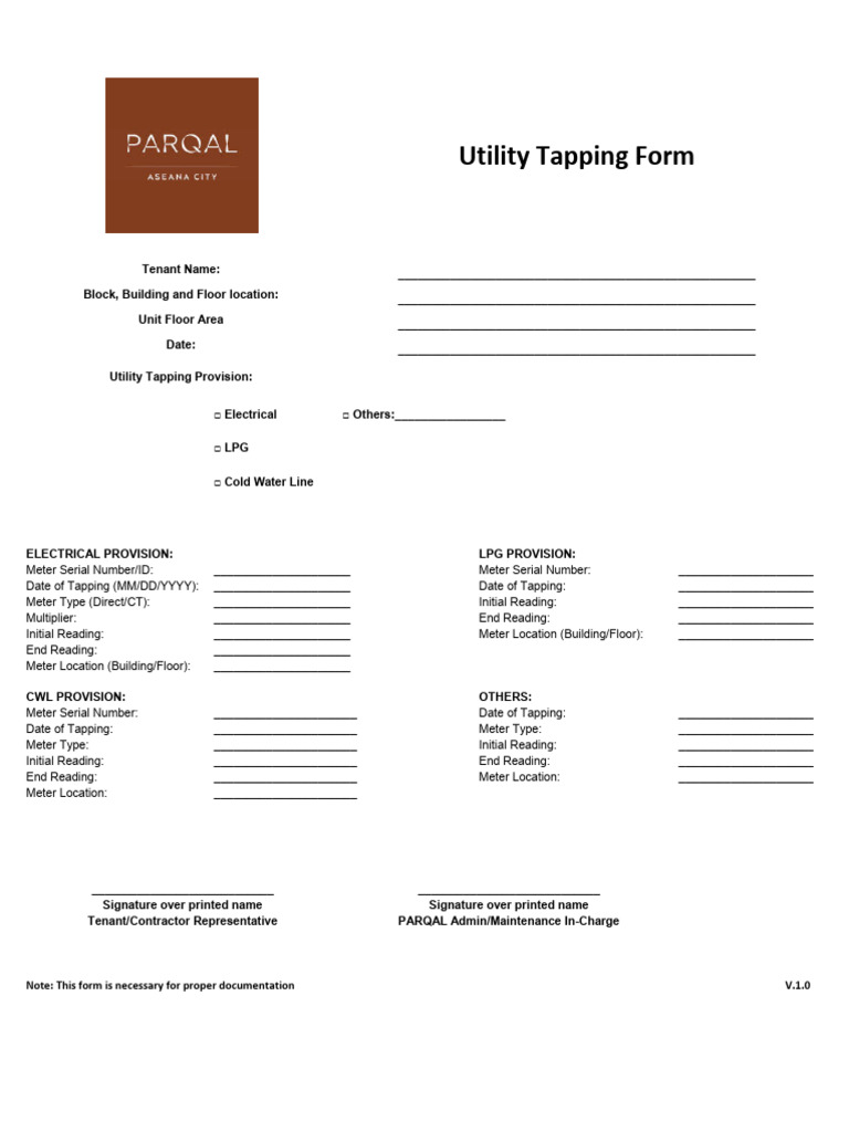 Utility Tapping Provision Form | PDF