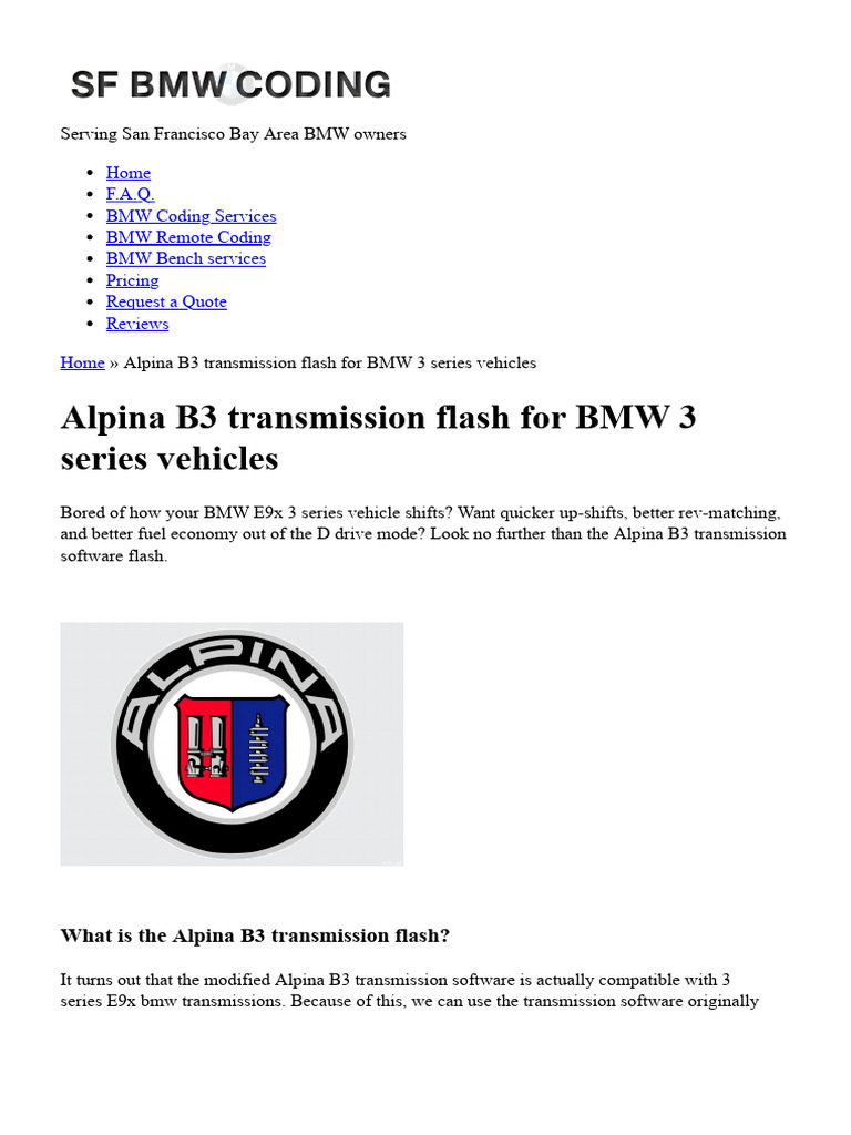 Alpina B3 Transmission Flash For BMW 3 Series Vehicles San Francisco