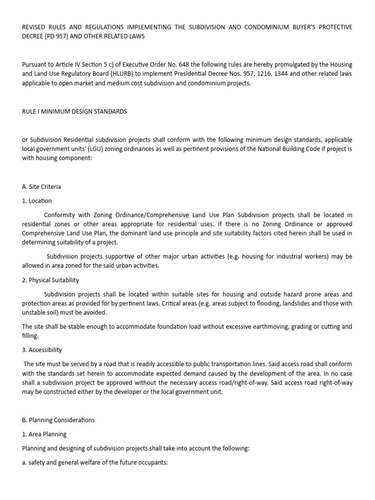 Revised Rules and Regulations Implementing The Subdivision and
