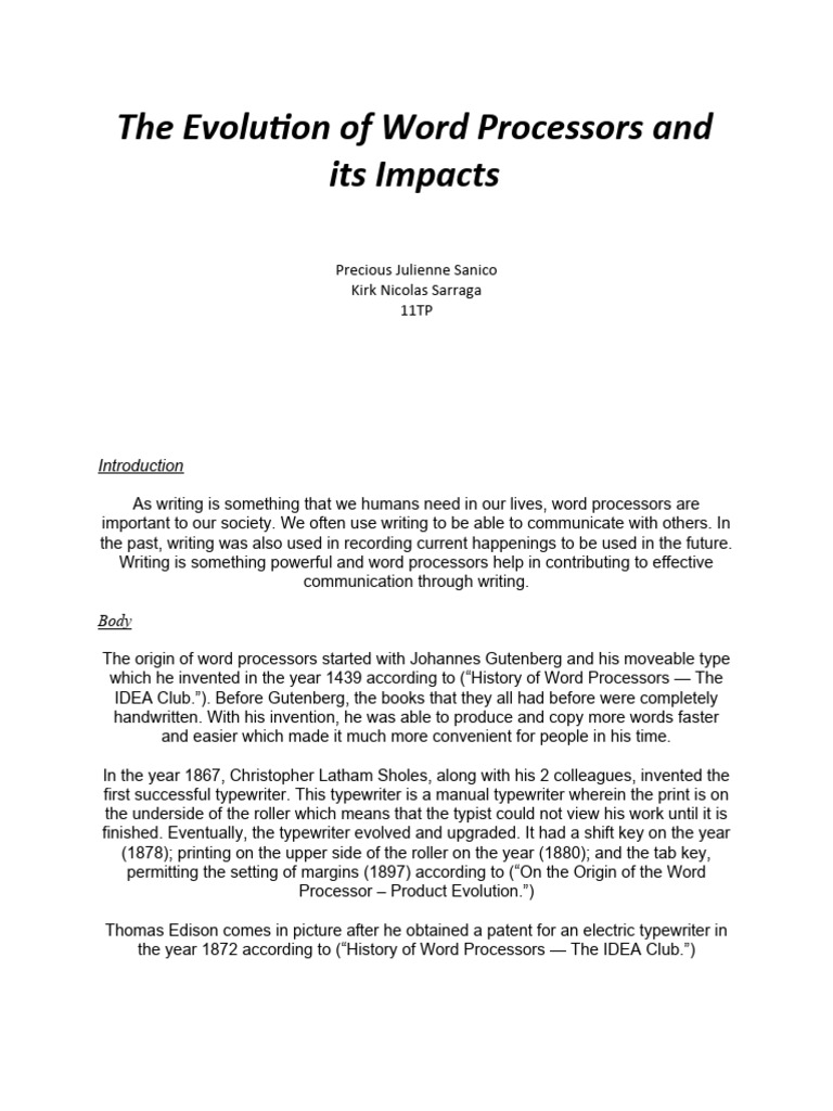(Final) The Evolution of Word Processors and Its Impacts PDF Word