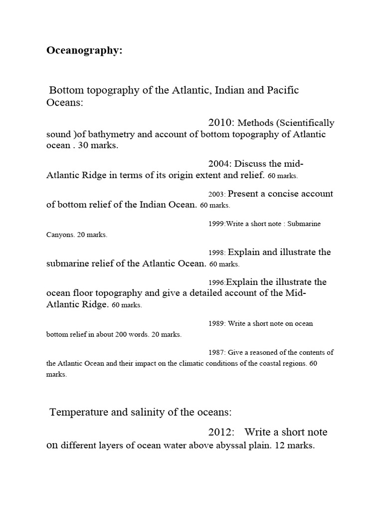 Key Topics in Oceanography for UPSC | PDF | Oceans | Coral Reef
