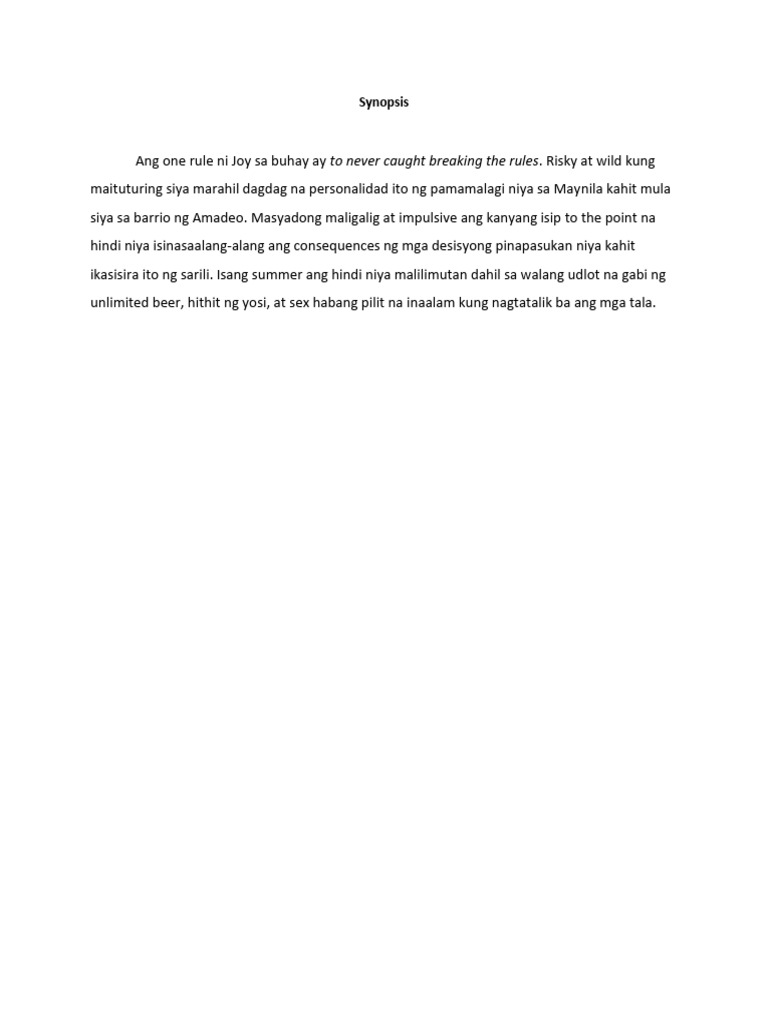 Halimbawa NG Synopsis NG Nobela | PDF
