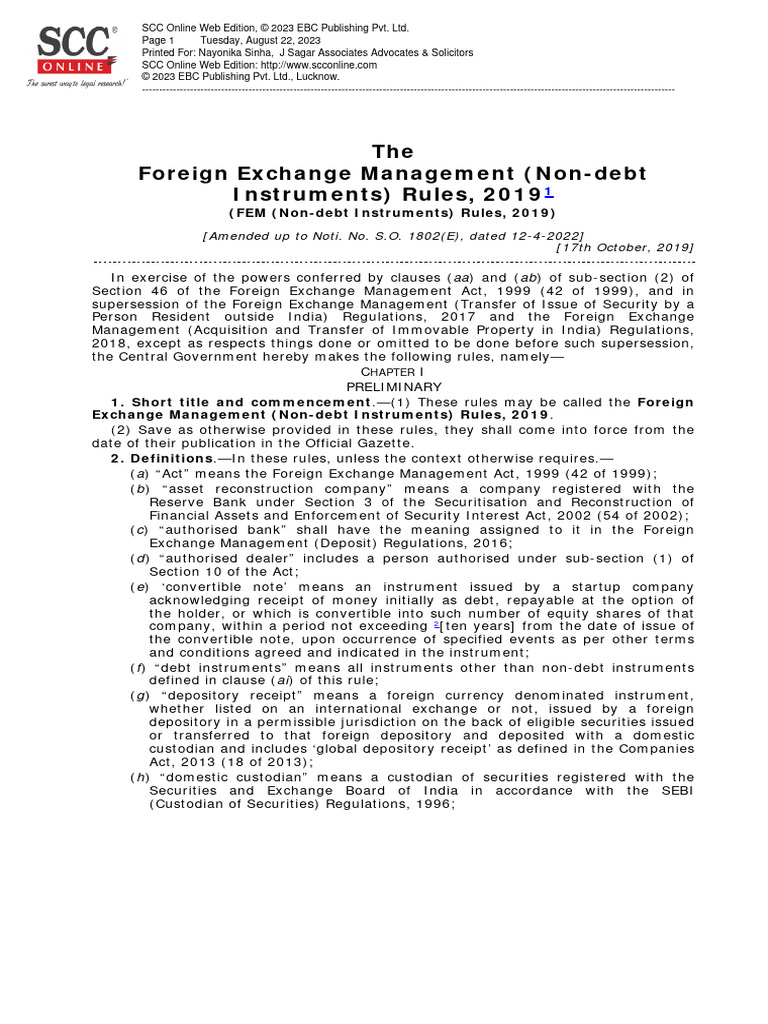 FEMA Non-Debt Instruments Rules 2019 | PDF | Stocks | Securities (Finance)
