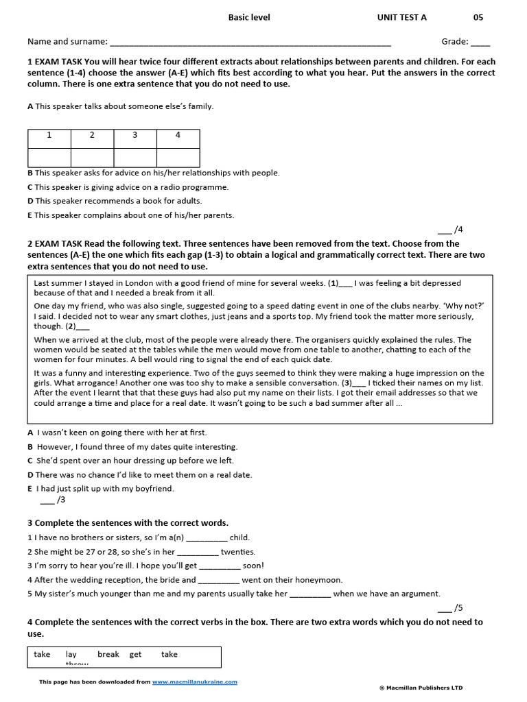 Unit test 5a basic level pdf